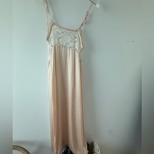 Vintage Peach nude Lace Bodice Maxi slip dress